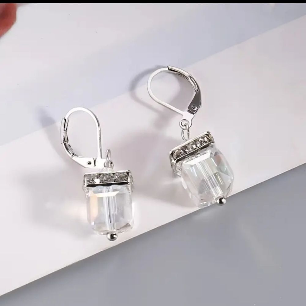 💣925 Silver Plate Zircon stone Drop Hoop Earrings